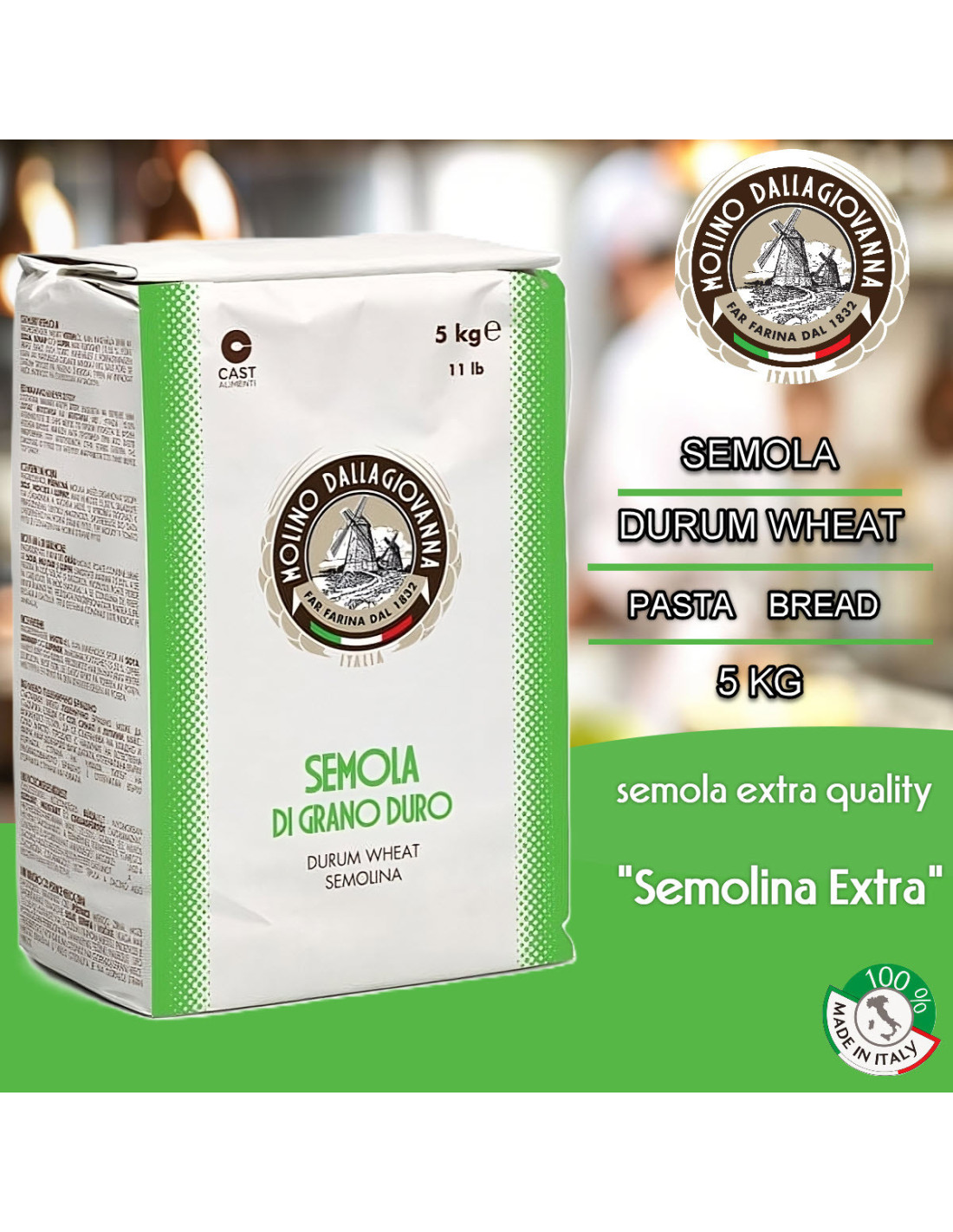 Molino Grassi Extra Fancy Durum Wheat Semolina Flour 2 2...