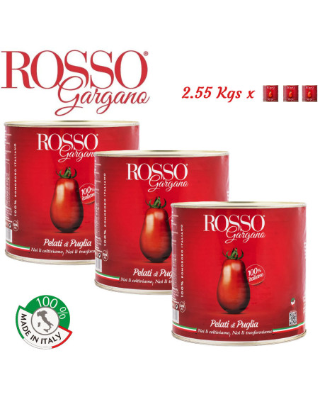 Rosso Gargano brand Whole Peeled Tomatoes  2.55 Kg  x3 cans from Italy